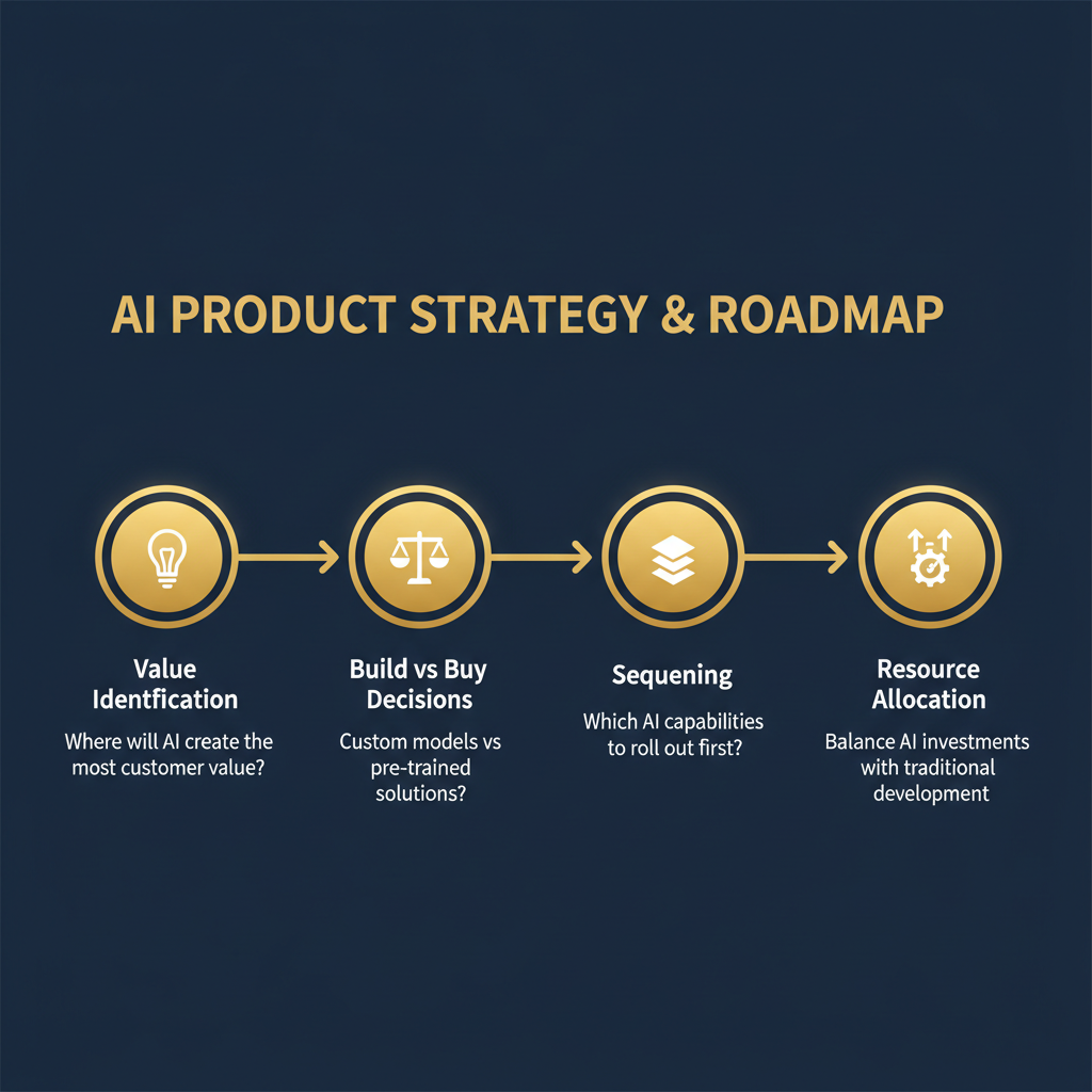AI Product Strategy & Roadmap: Value identification, build vs buy decisions, sequencing, and resource allocation